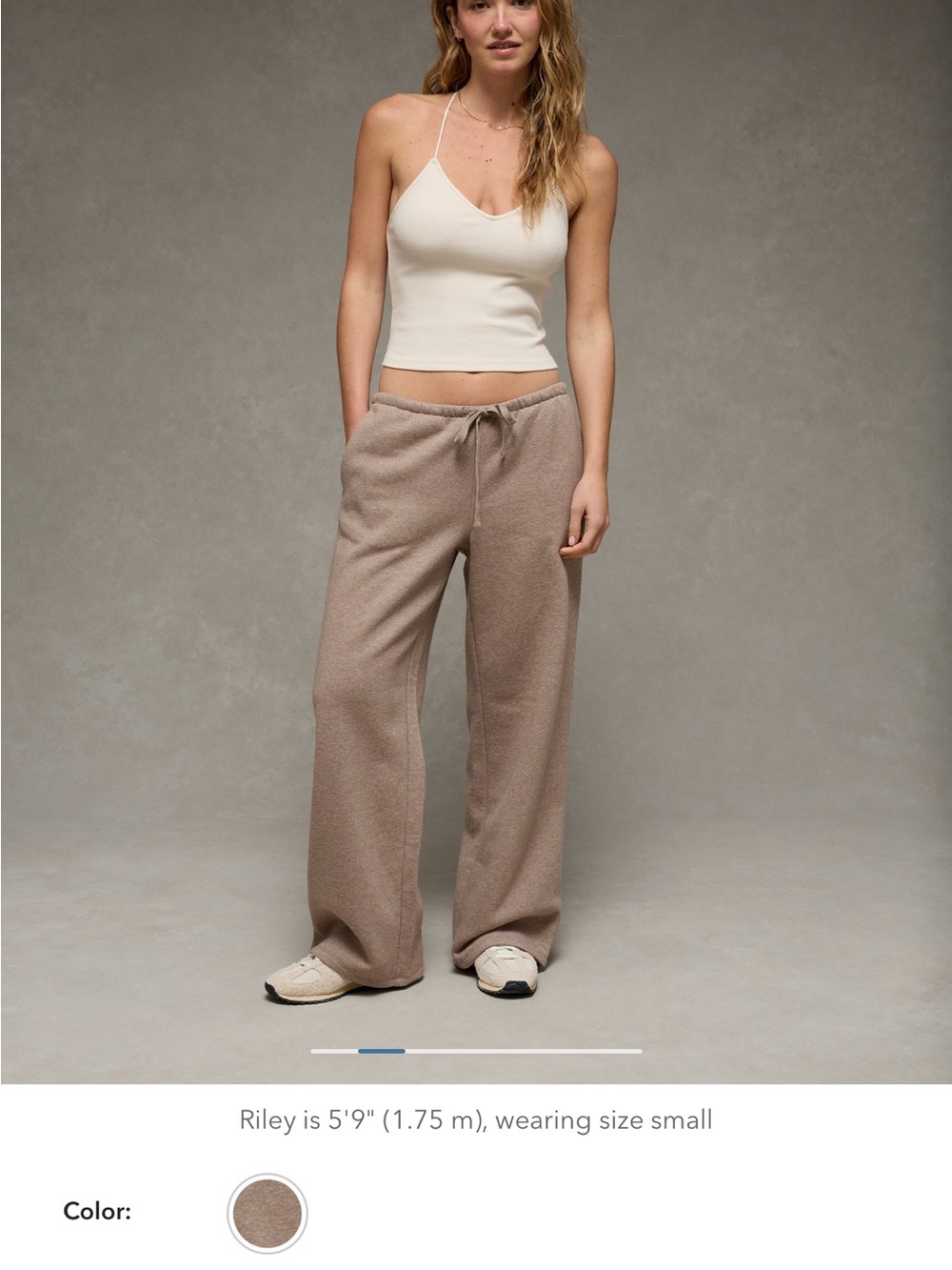 aerie Taupe Wide-Leg Fleece Track Pants